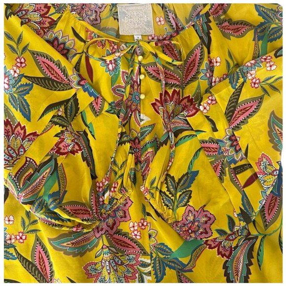 Johnny Was Silk Anka Floral Paisley Peasant Blouse Yellow Multi Boho S - Picture 5 of 8